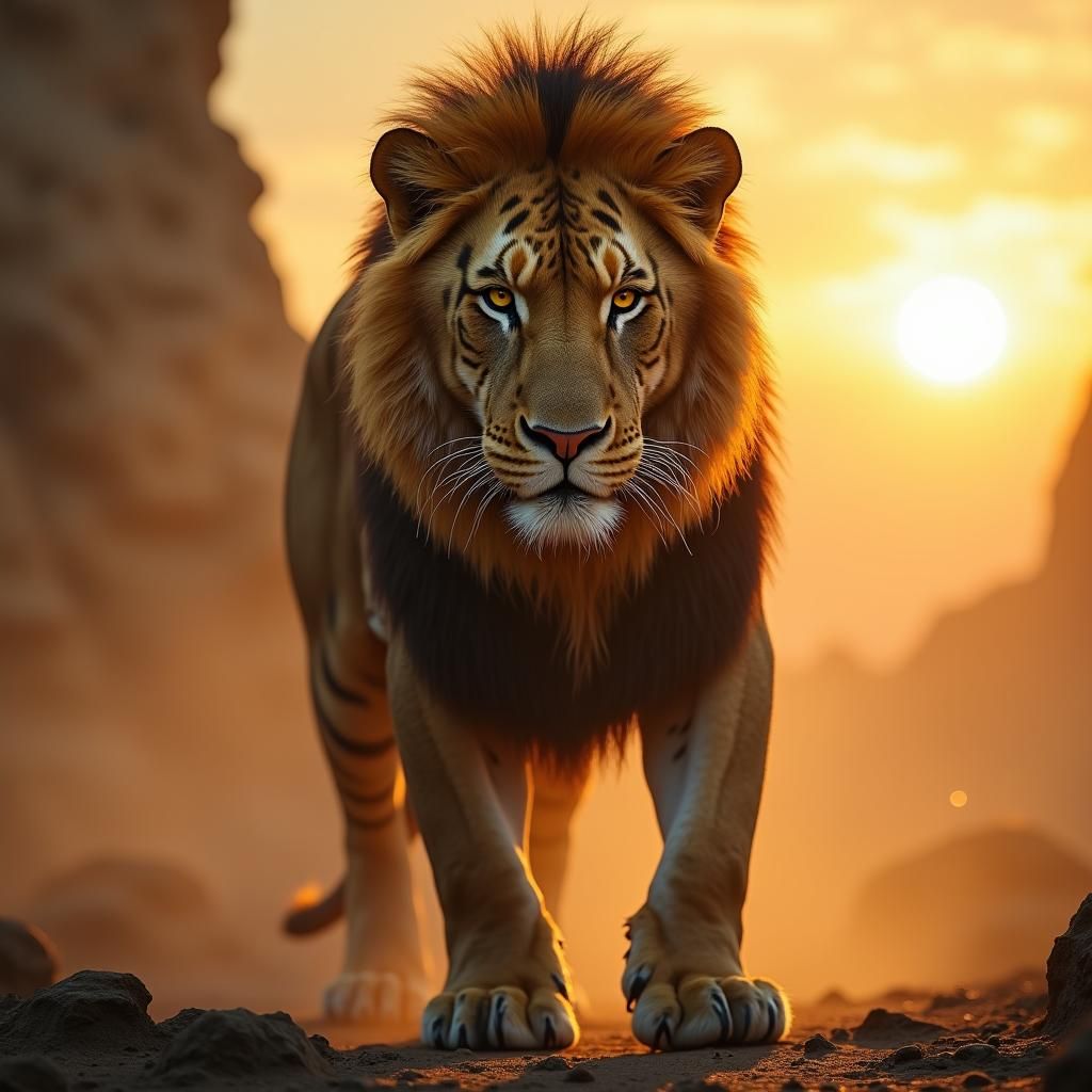 Majestic Lion-Tiger Chimera in Cinematic Light