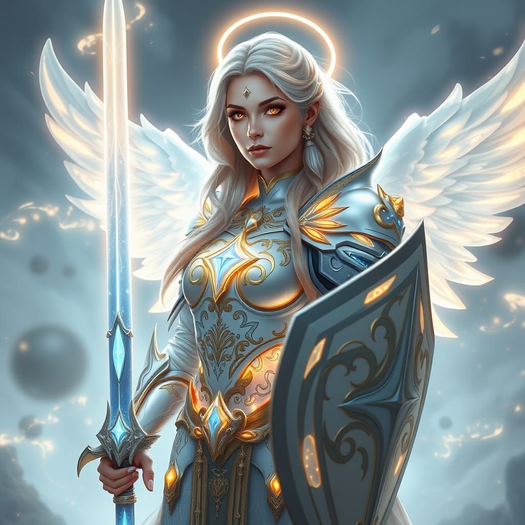 Celestial Paladin Woman Radiates Divine Power and Resolve