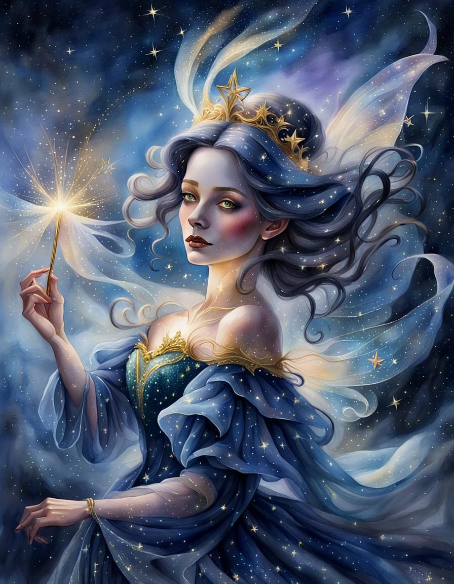 Fairy Godmother Emerges From Darkness in Watercolor