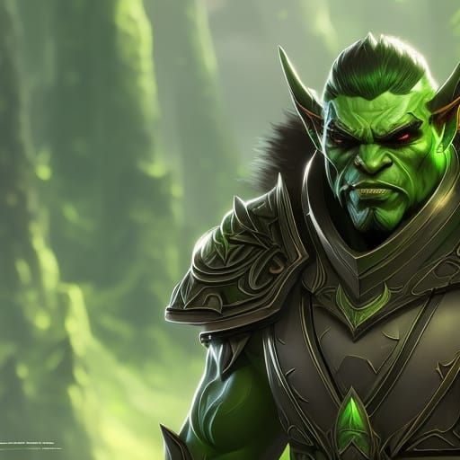 A fantasy green orc raider in a forest