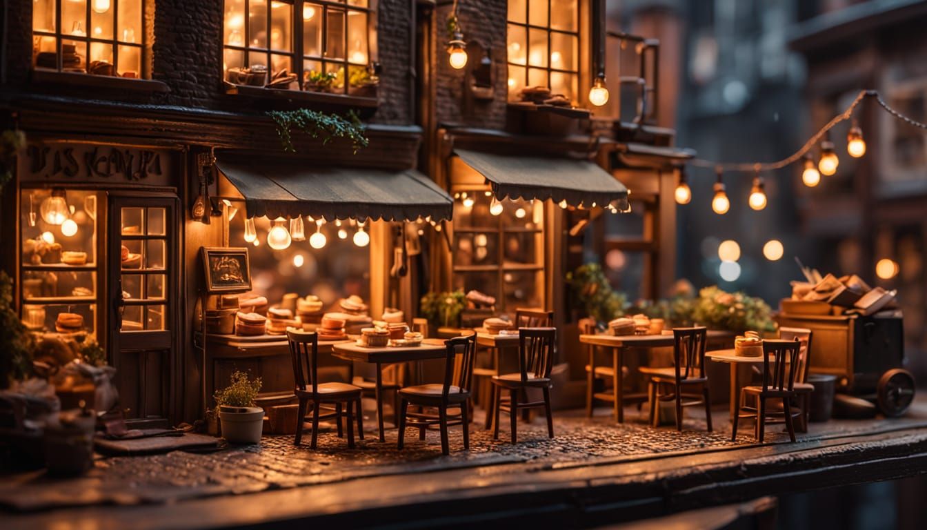Cozy Night Cafe Diorama Art with Vintage Charm