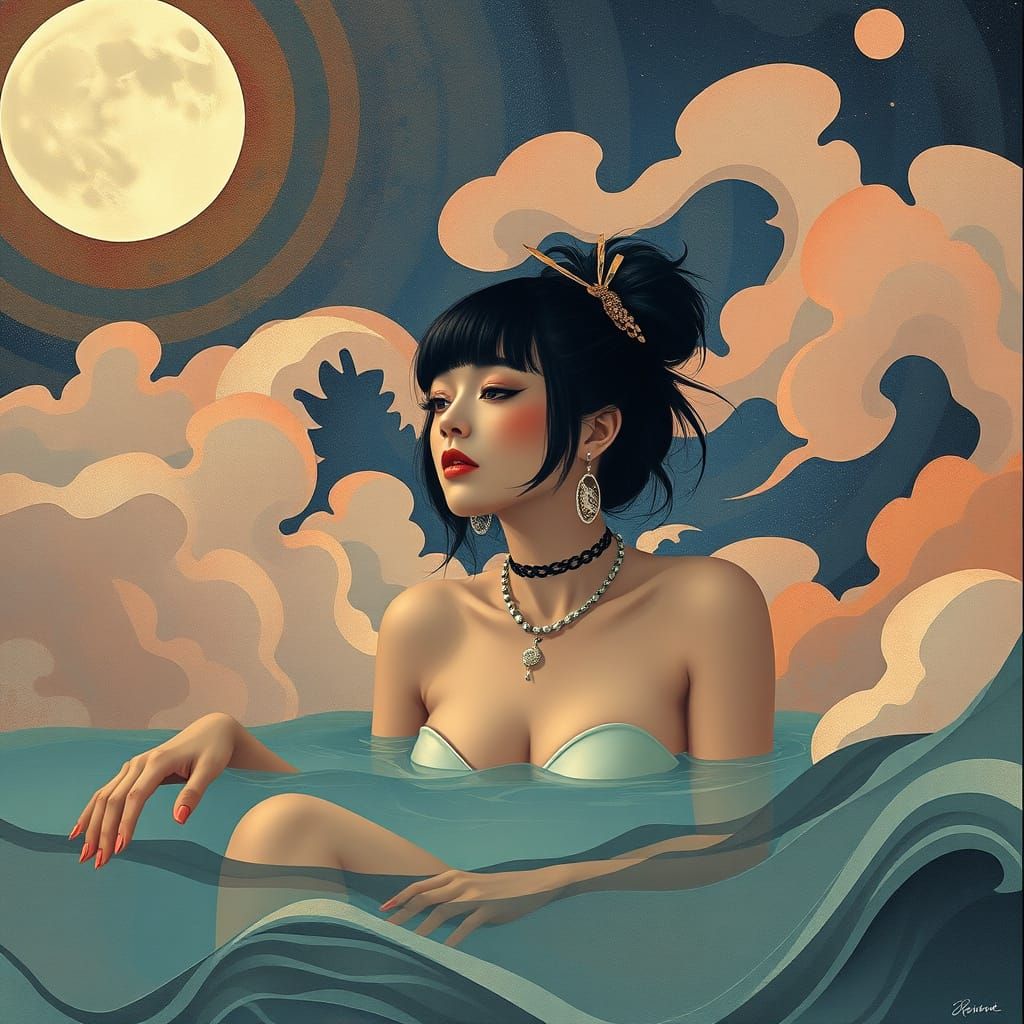 Japanese Woman Bathed in Rothko-Inspired Moonlight