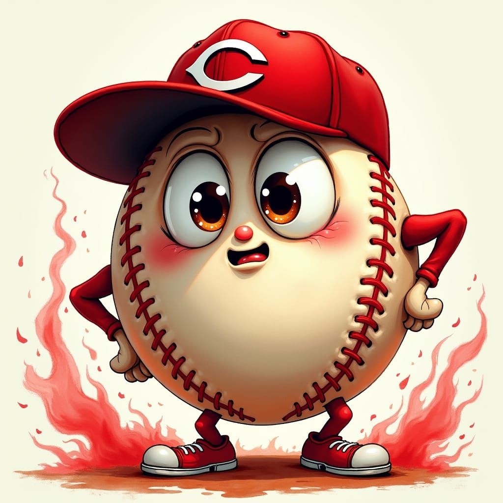 Cartoon Baseball Mascot Sees Red in Watercolor