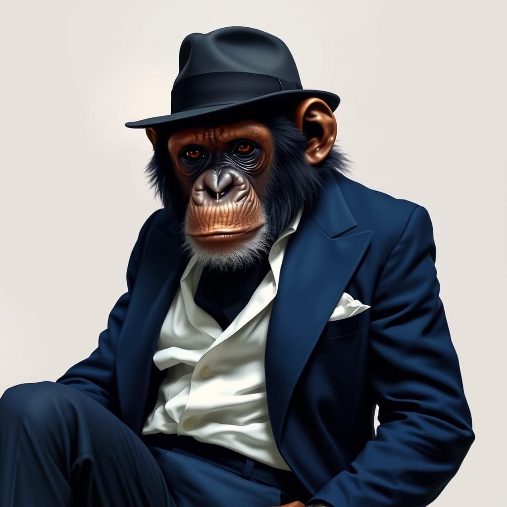 Sophisticated Gentleman Chimpanzee in Navy Blazer