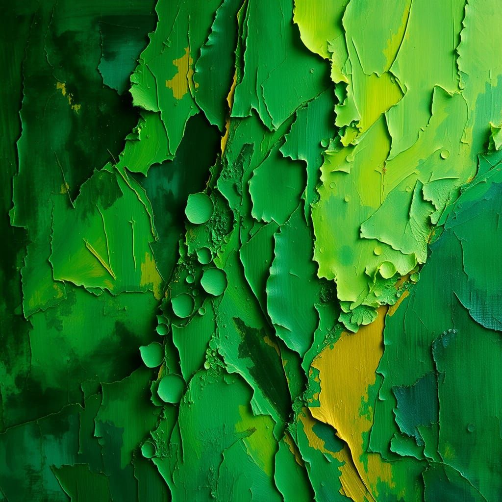 Ethereal Green Cubist Masterpiece in Impasto Gouache