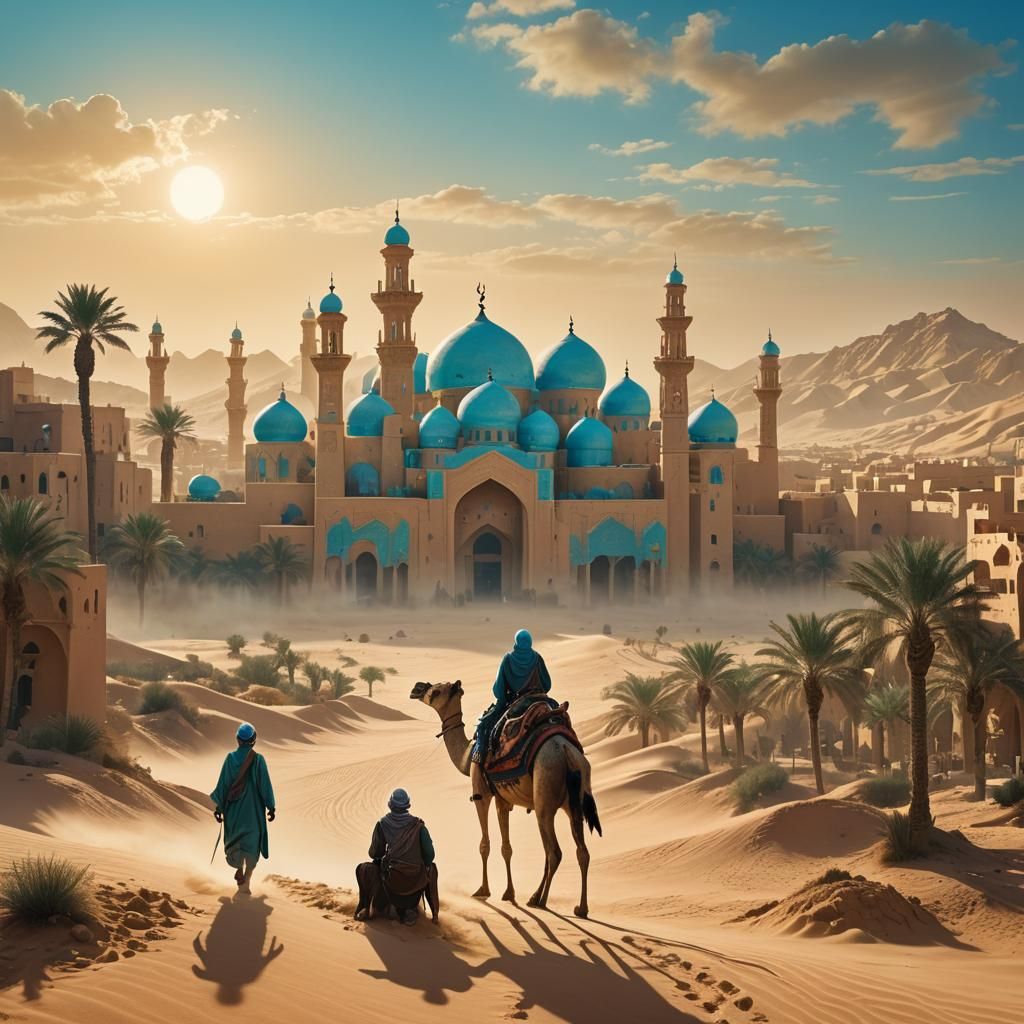 Desert Oasis Matte Painting with Camel Rider