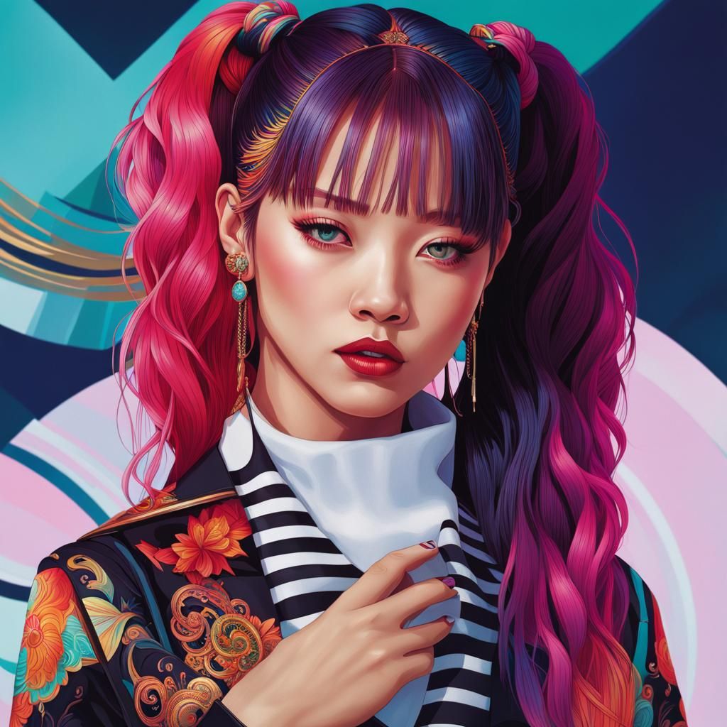 Jennie from Blackpink: Hyperrealistic Portrait in Art Nouvea...