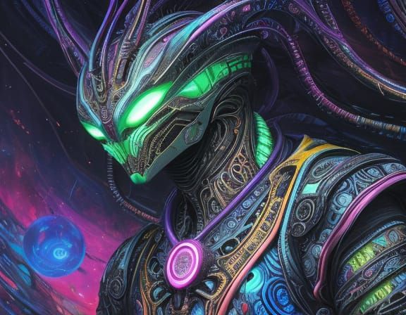 Surreal Alien in Vibrant Oil Painting with Neon Glow