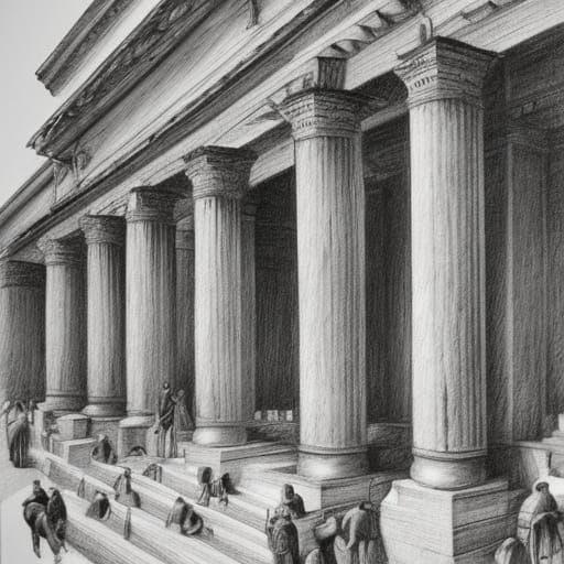 Grand Roman Market Entrance in Charcoal