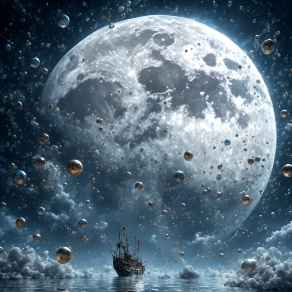 Epic Moon and Bubbles Digital Matte Painting