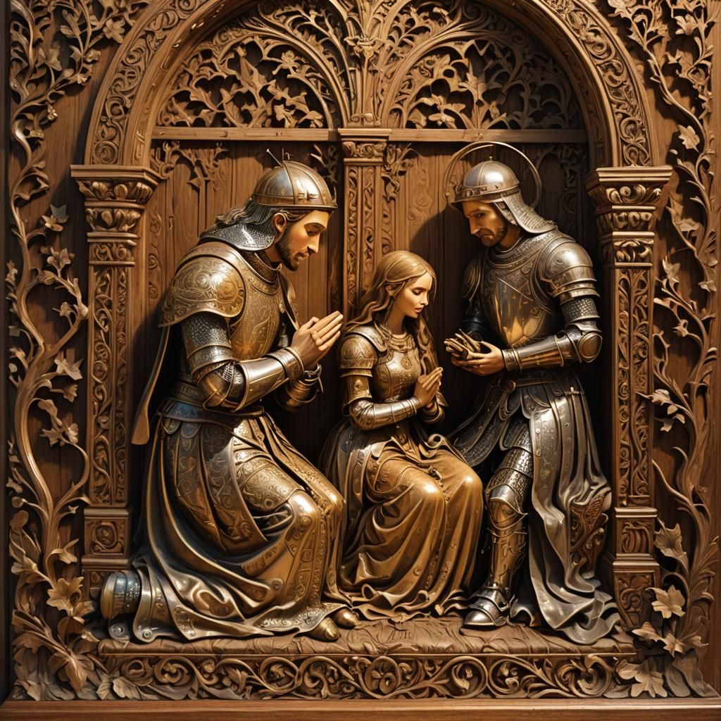 Medieval Knight and Wife in Prayer, Illuminated Manuscript