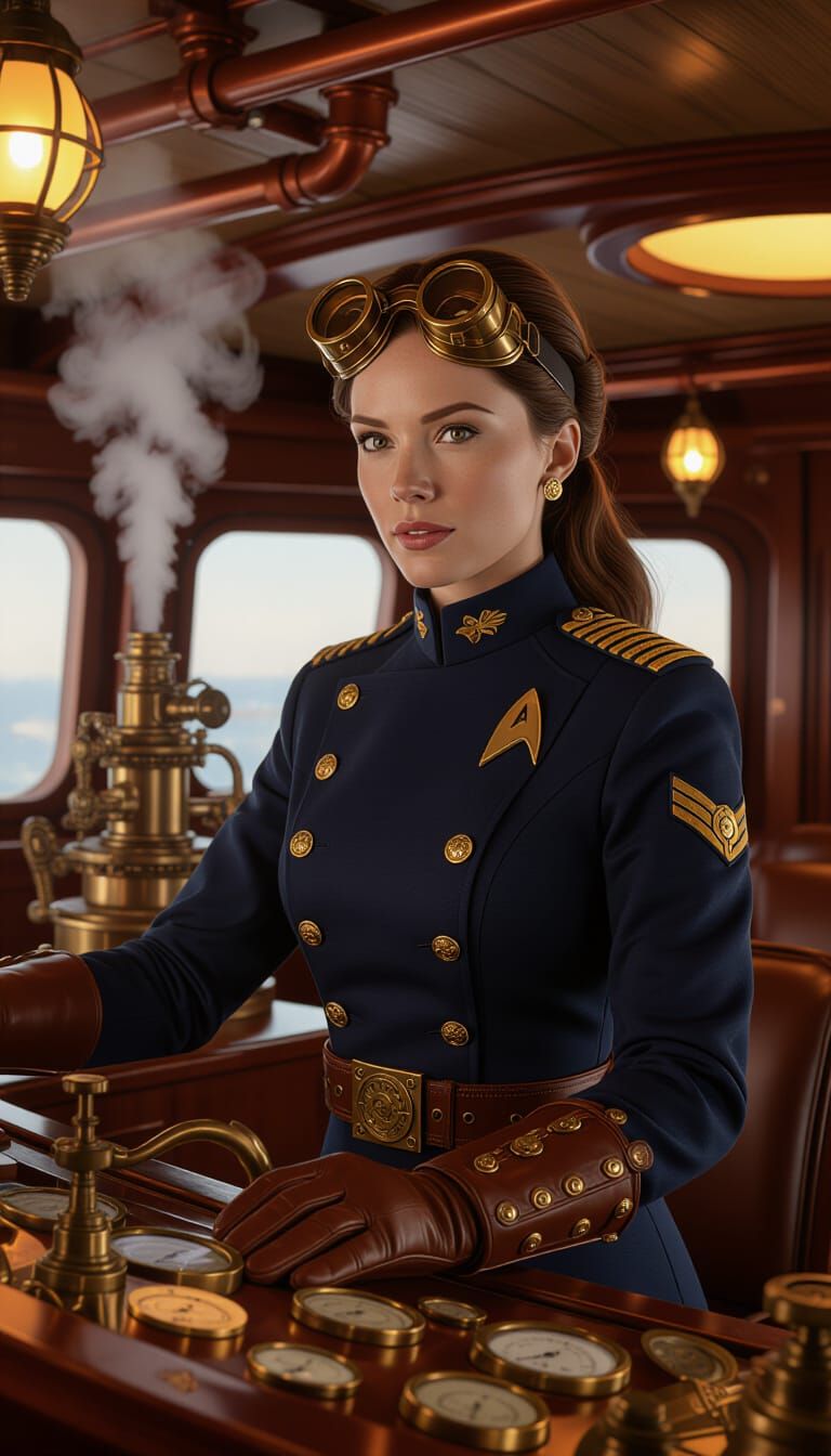 Steampunk Starfleet Officer on Bridge of Starship
