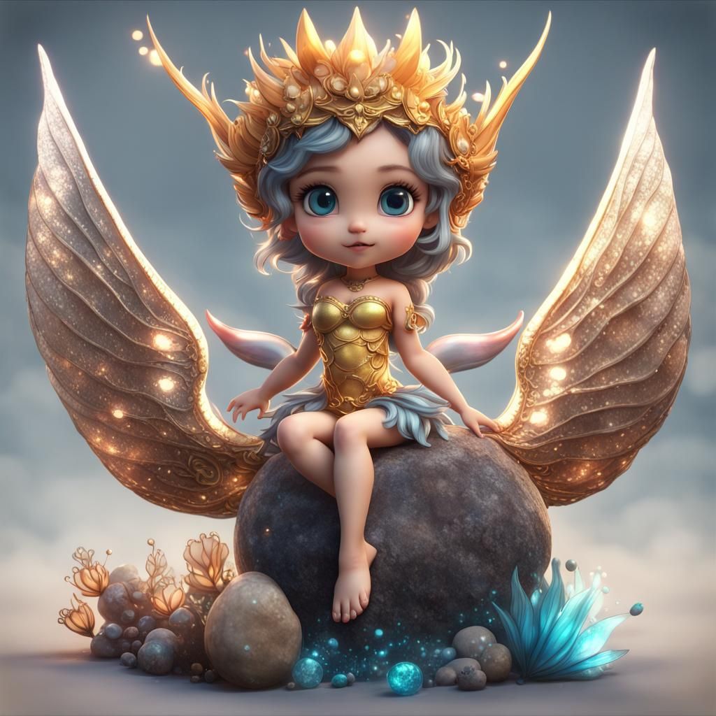 Hyperrealistic Mermaid Chibi with Sunstone Tiara and Wings