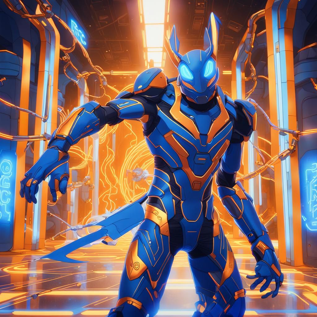 Cybernetic Ninja Robot in Futuristic Lab Setting