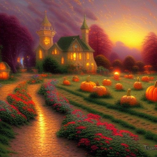 Pumpkin Patch at Dusk in Luminist Style