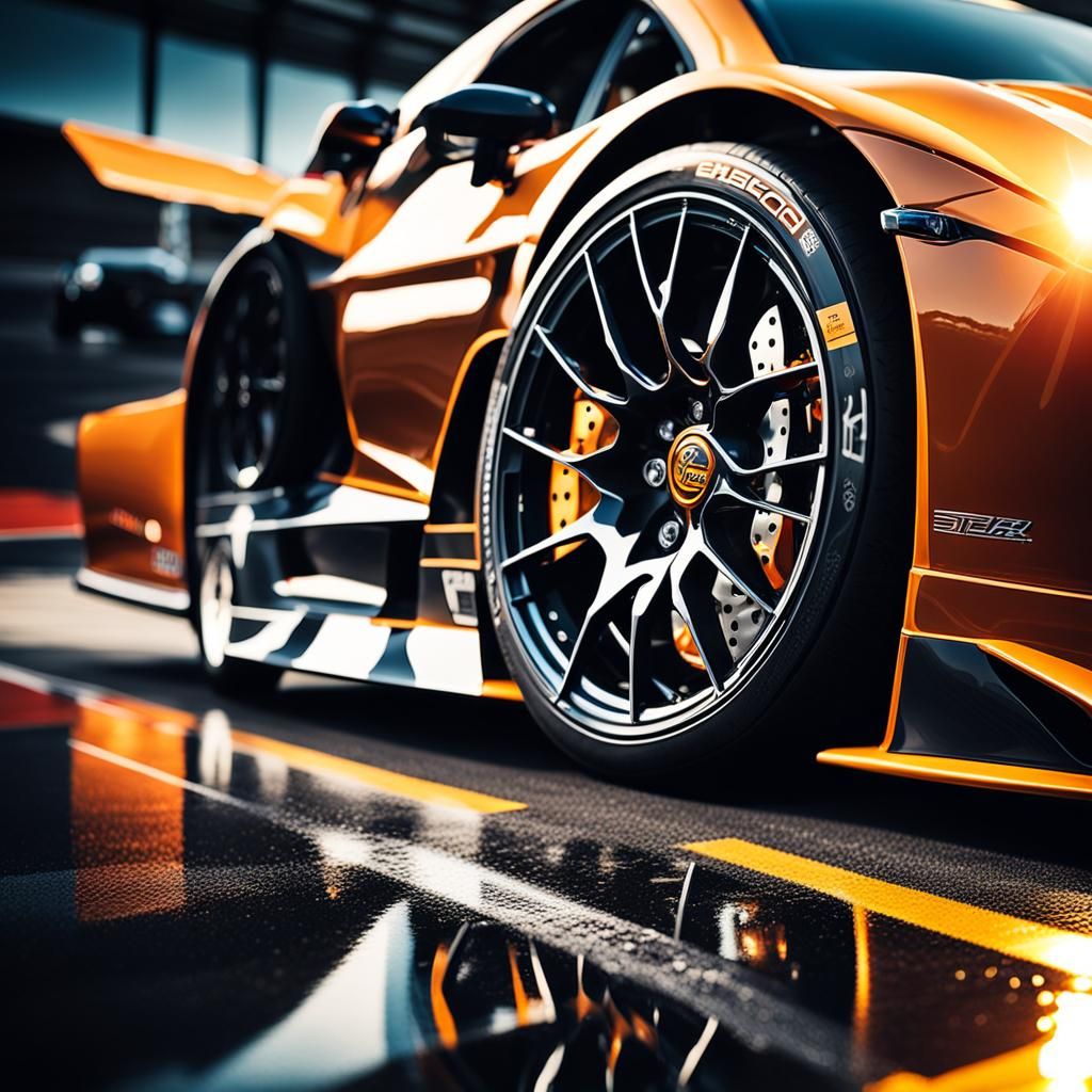 Cars on Racetrack in High-Contrast Photo Realism