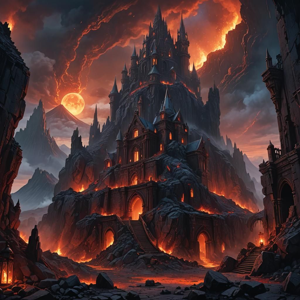 Gothic Observatory in Volcano: Dark Fantasy Concept Art