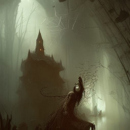 Witch in Spider Forest: Digital Illustration