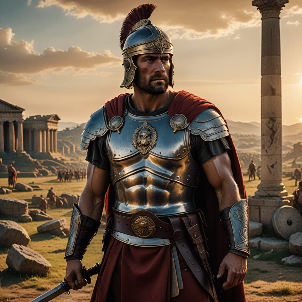 Muscled Roman Warriors Stand Strong on Ancient Battlefield