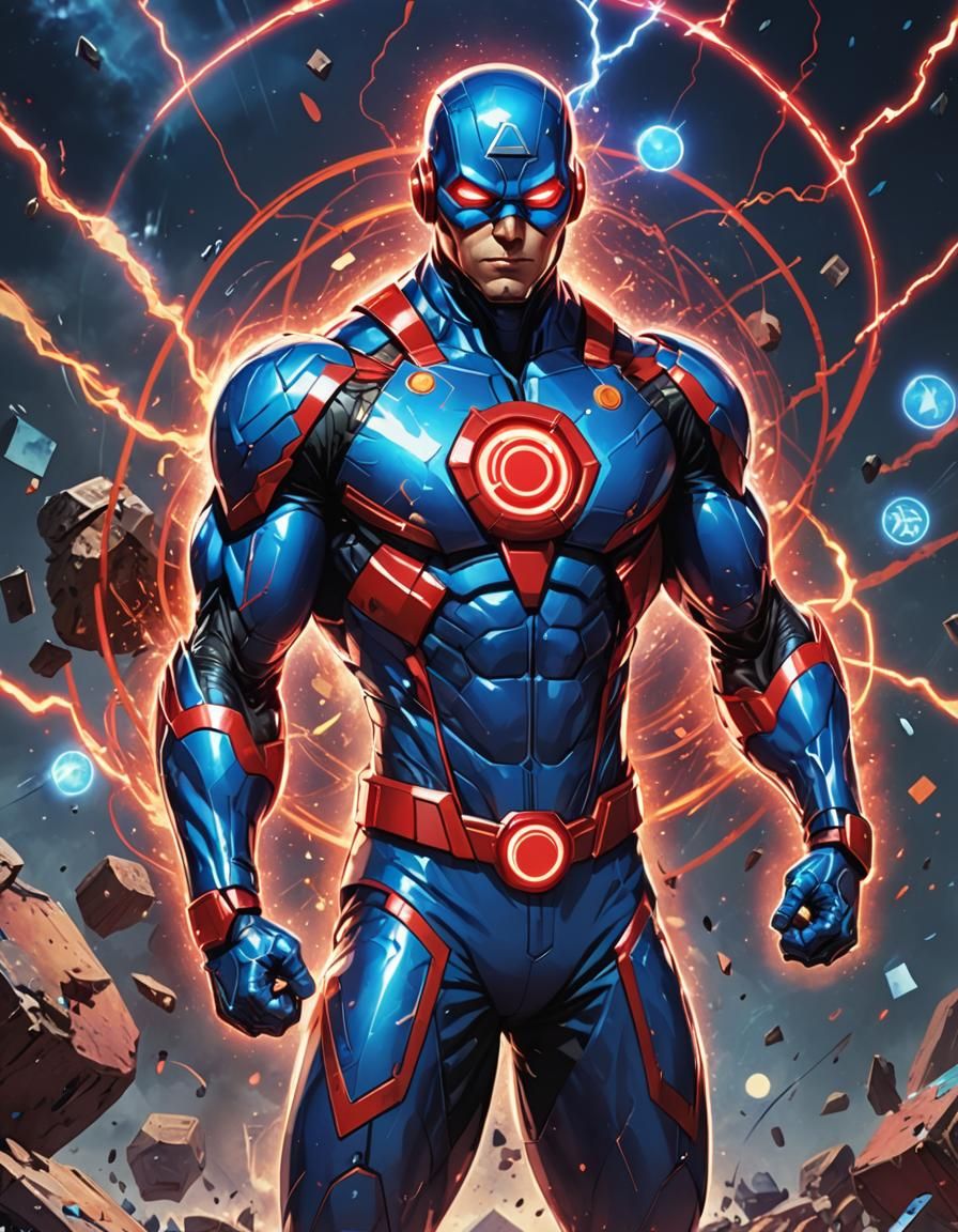 Atom Superhero in Anime-Inspired Cosmic Energy