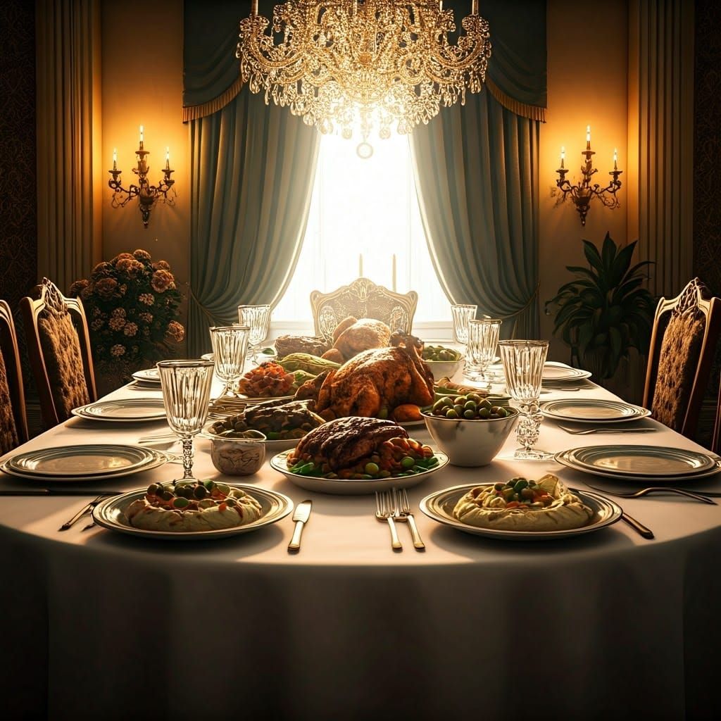 Luxurious Shabbat Table Setting in a Fantasy Realm