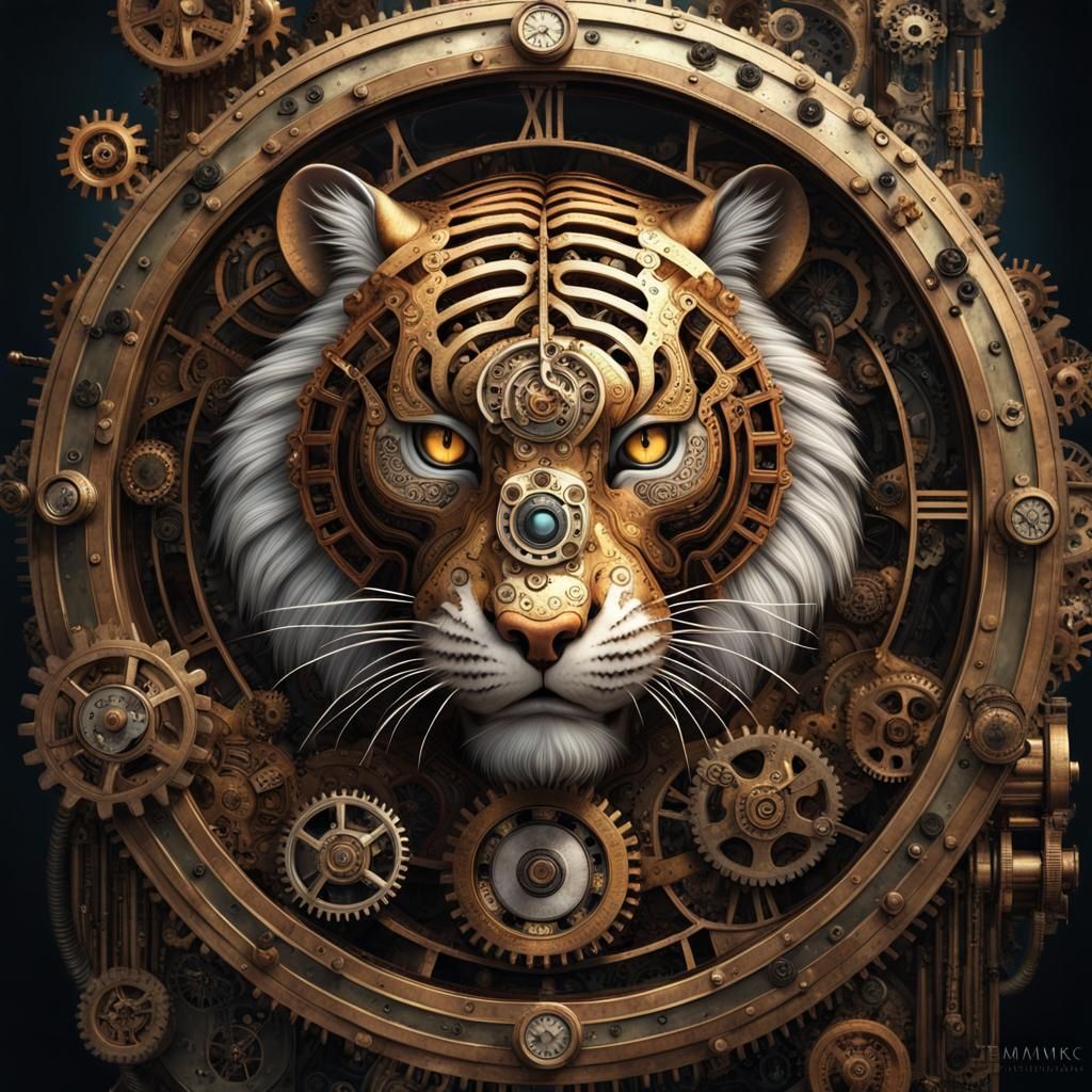 Steampunk Clockwork Tiger: Detailed Digital Art