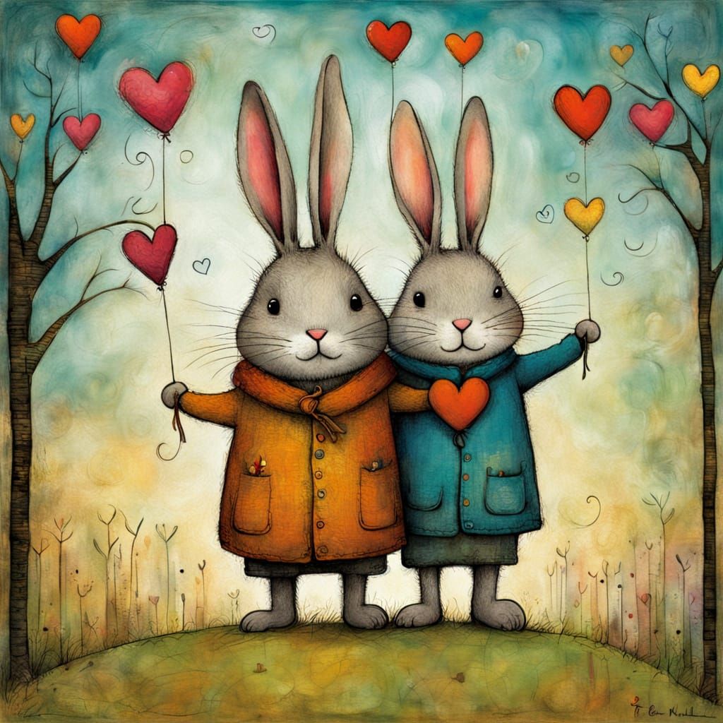 Rabbits in Whimsical Cartoon Style