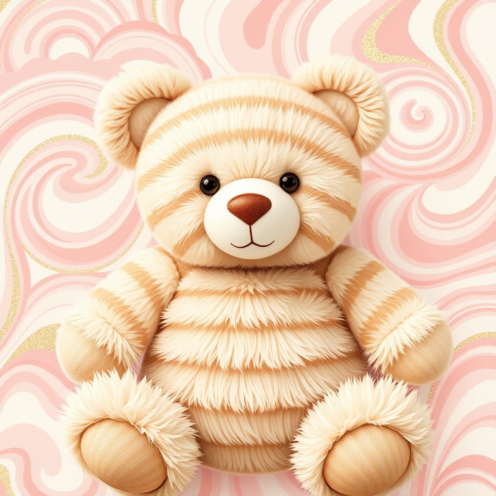 Teddy Bear in Whimsical Striped Wonderland