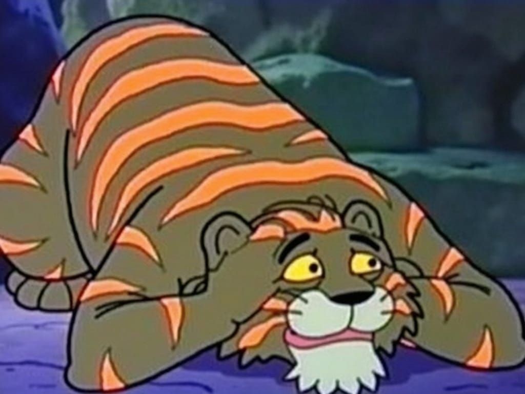 Worried Cringer in a Cave, 80s Animation Style