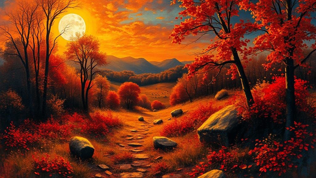 Vibrant Autumnal Scene as Impasto Painting