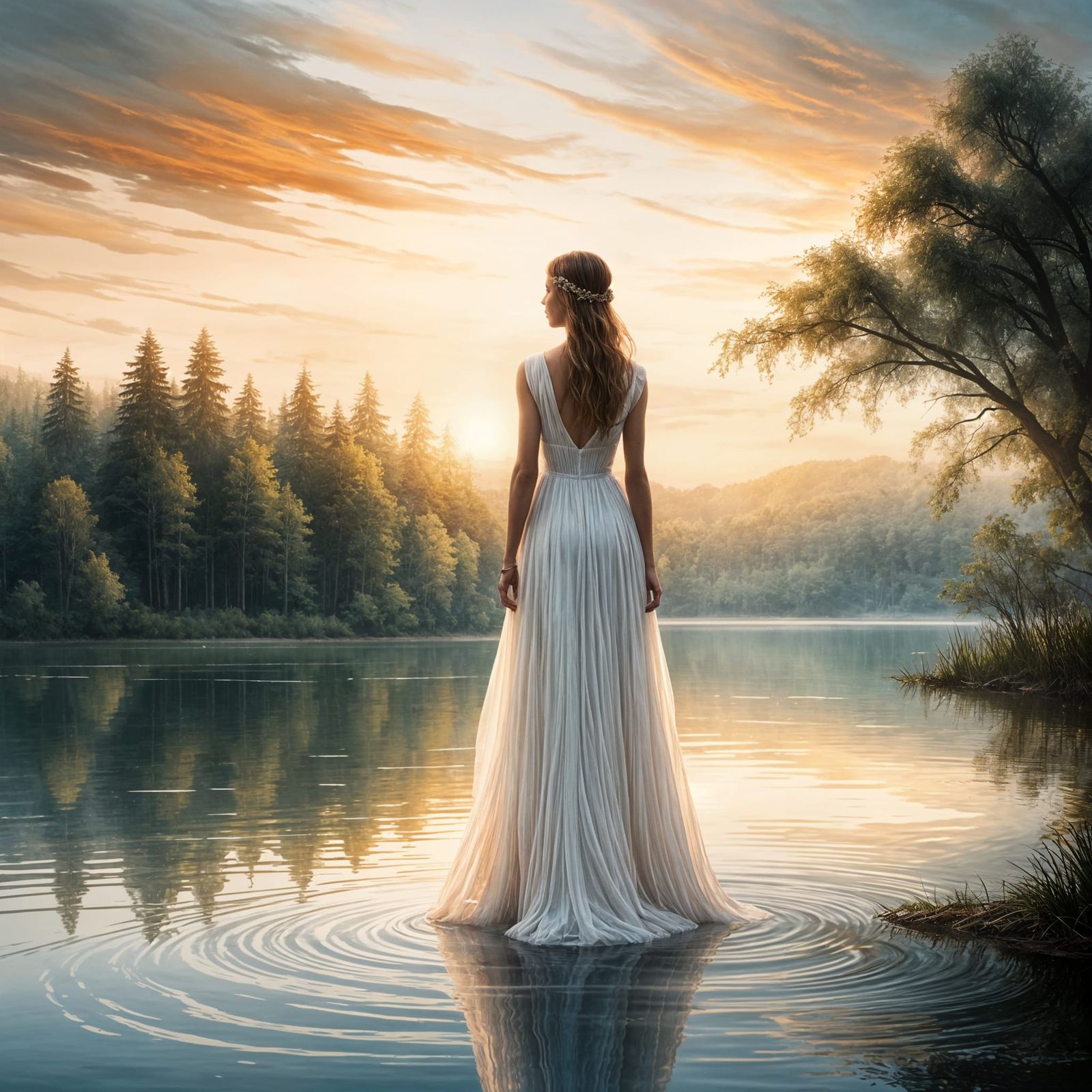 Majestic Lady Emerges from a Serene Lake in Photorealistic B...
