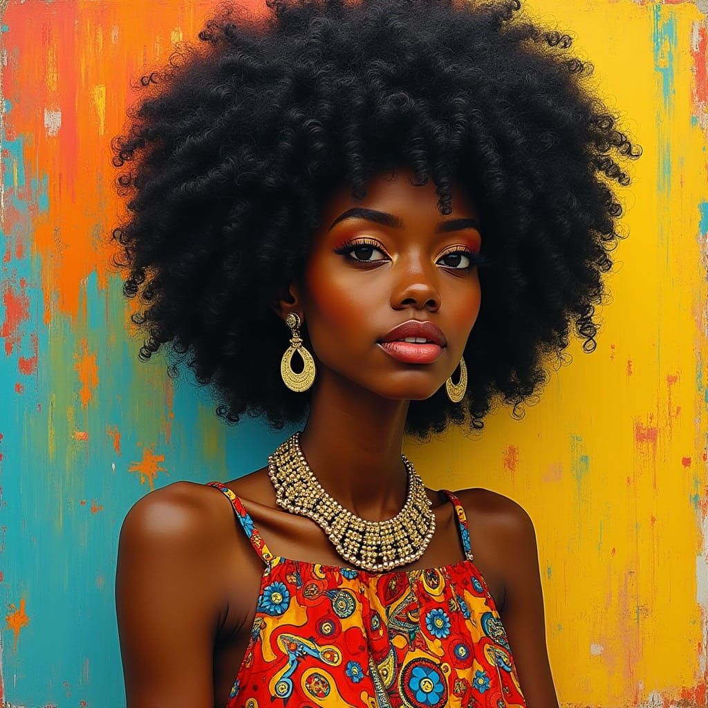 African American Queen in Vibrant Dashiki, Celebrating Black...