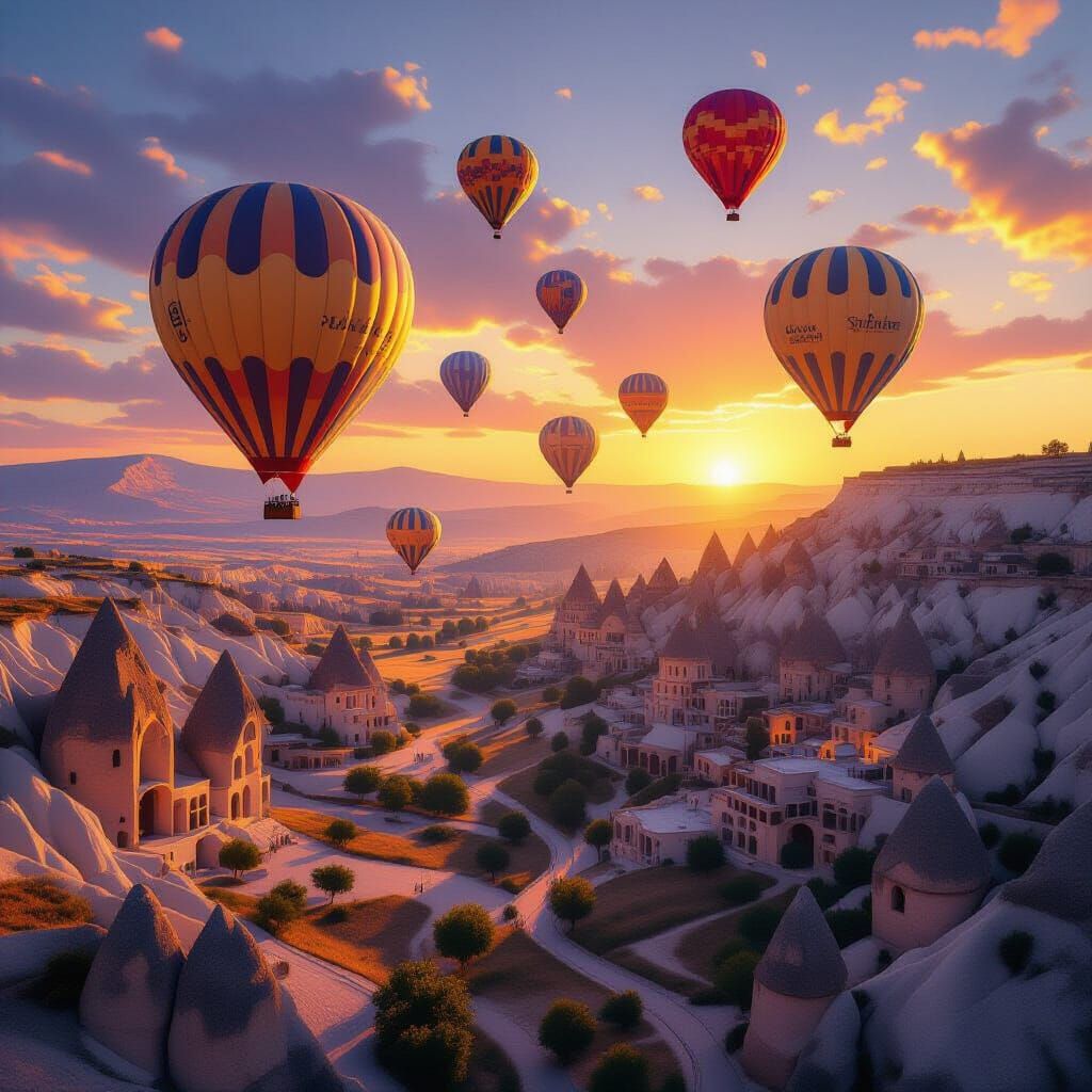 Hot Air Balloons Soaring Over Cappadocia at Sunrise
