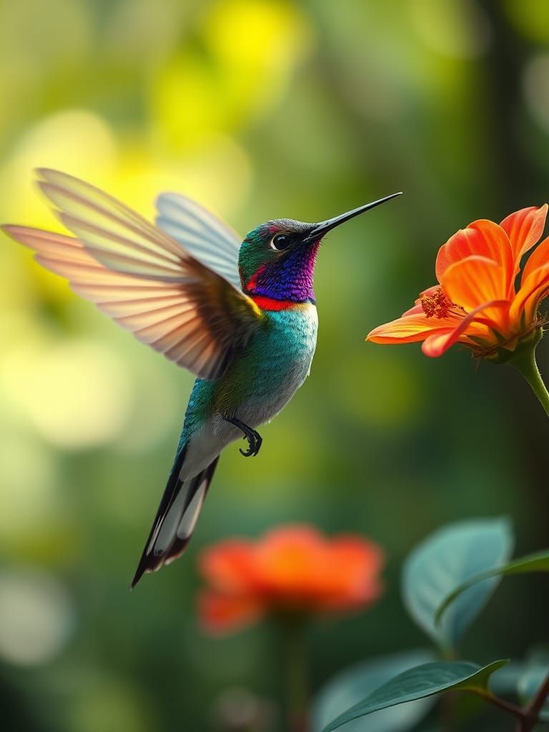 Vivid Hummingbird in Flight: Photorealistic Wildlife Photogr...