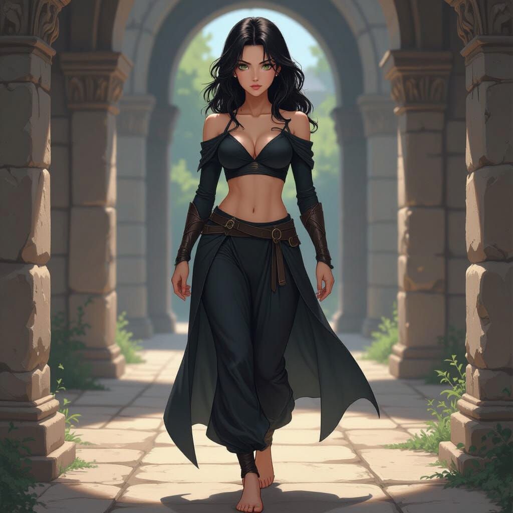 Agile Warrior Woman Explores Imperial Castle