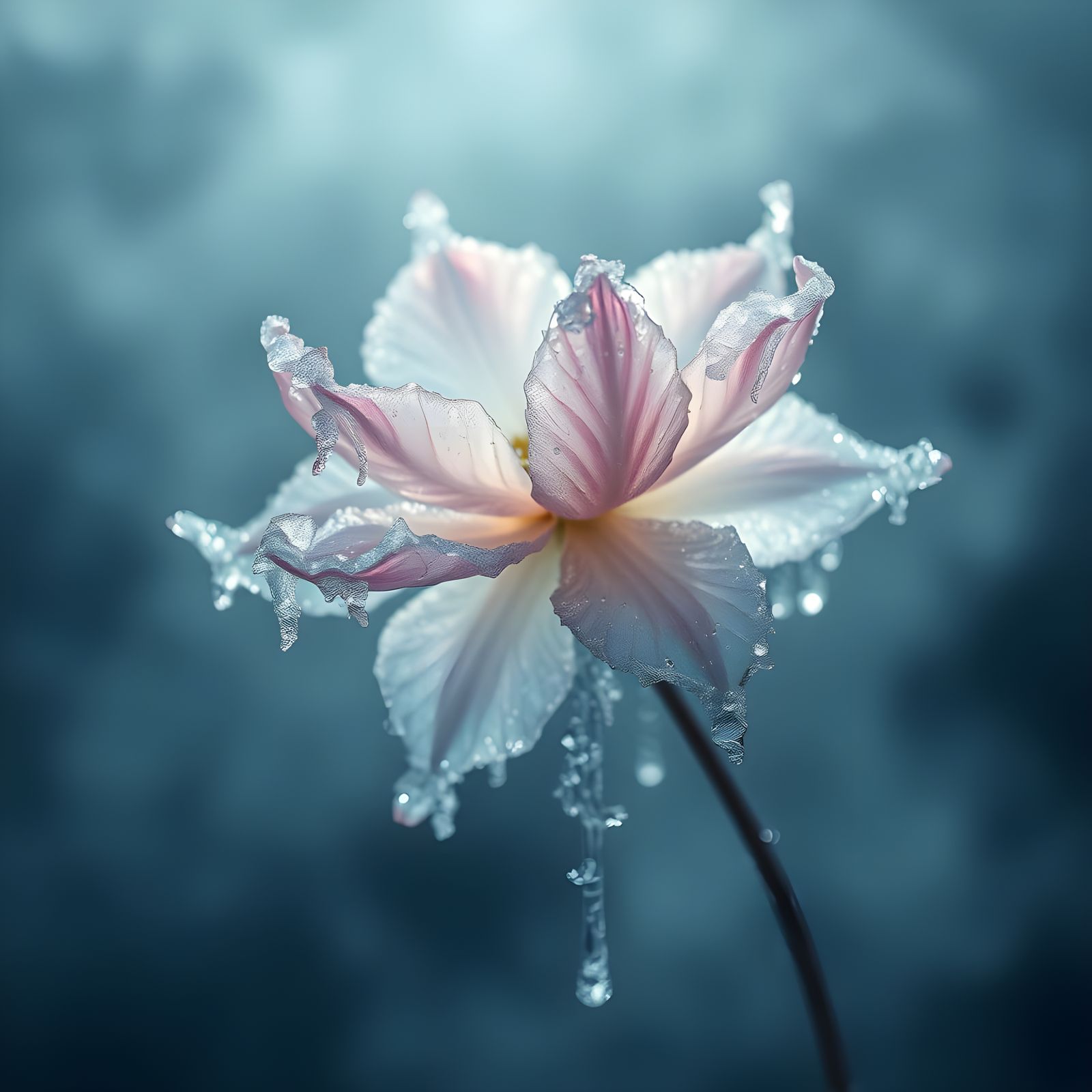 Ethereal Gefrorene Blume in Nebulous, Icy Mist