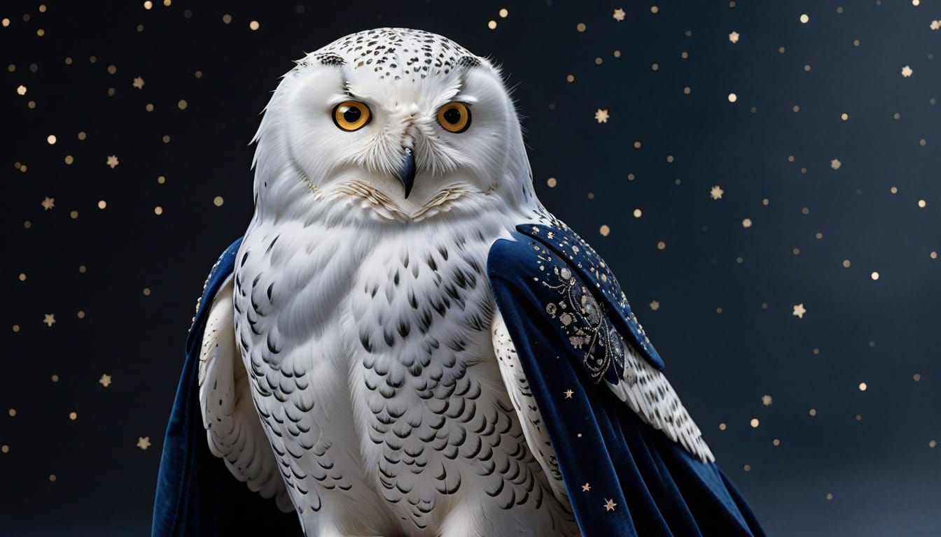 Glamorous Snowy Owl Steals the Show in Elegant Velvet Cloak