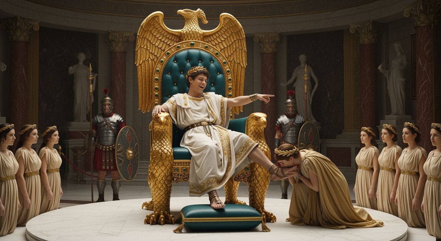 Emperor Nero on Emerald and Gold Throne