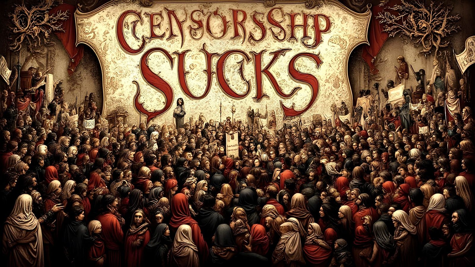 Censorship Sucks Illustration With Silent Crowds