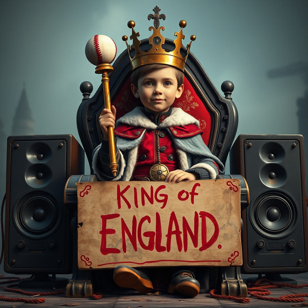 Young Makeshift King on Throne, Gritty Fantasy Style