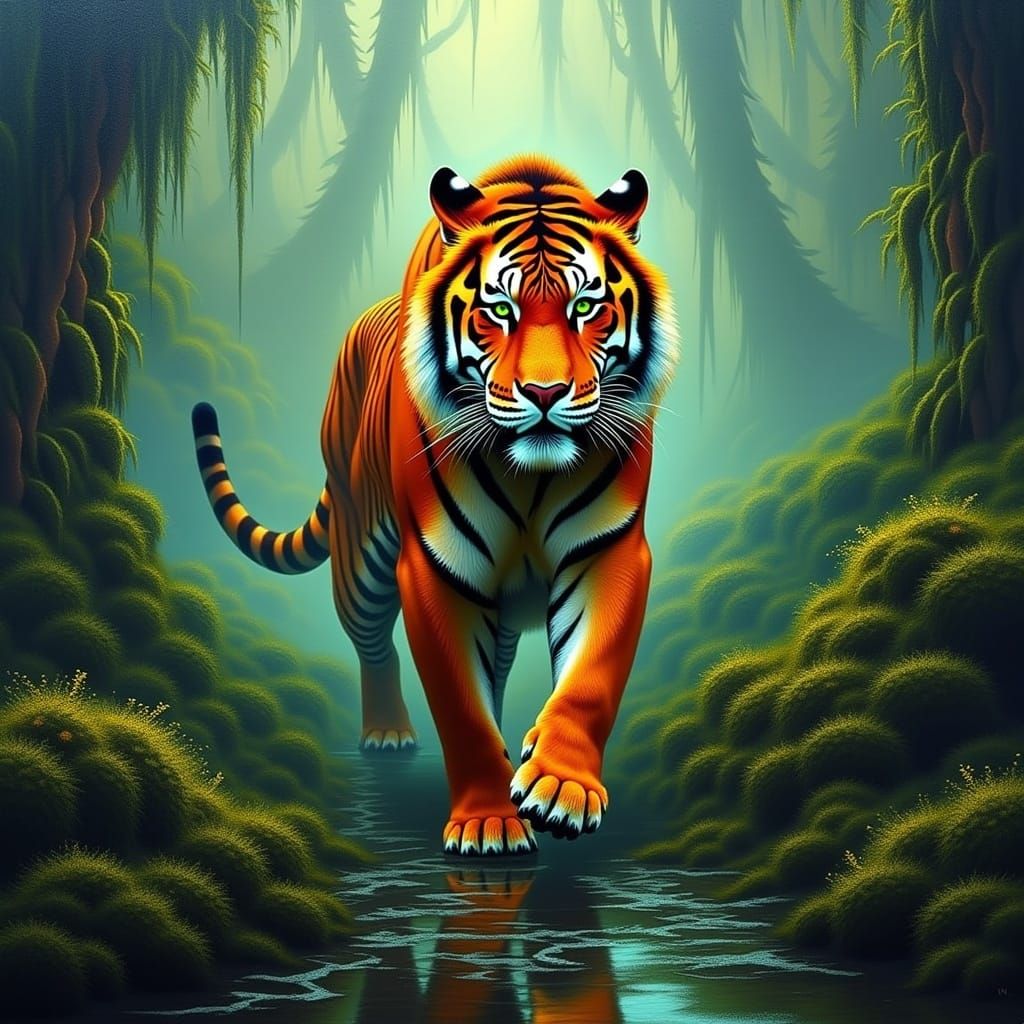 Majestic Tiger in Lush Jungle Landscape