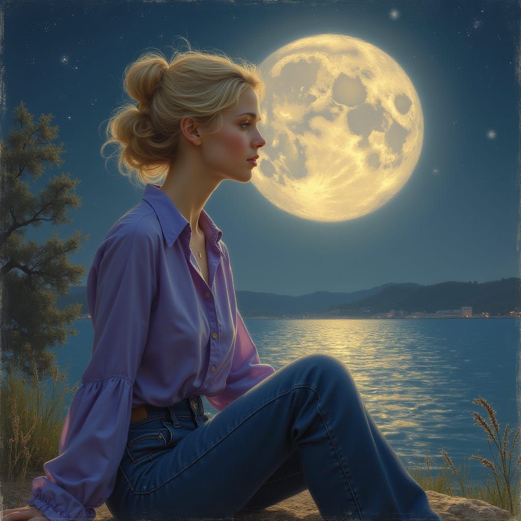 Blonde Woman by Moonlight: Art Nouveau Style