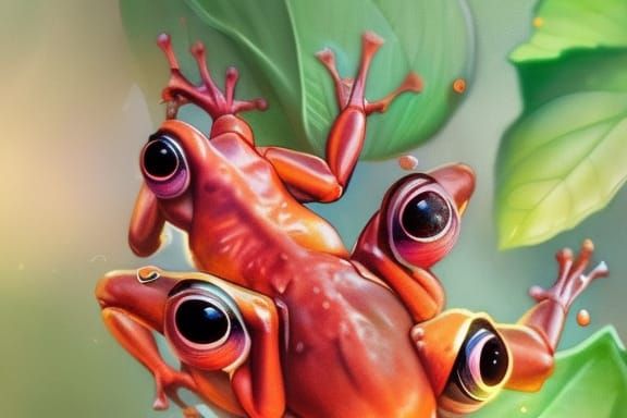Adorable Baby Frogs on Leaf: Hyperdetailed Concept Art