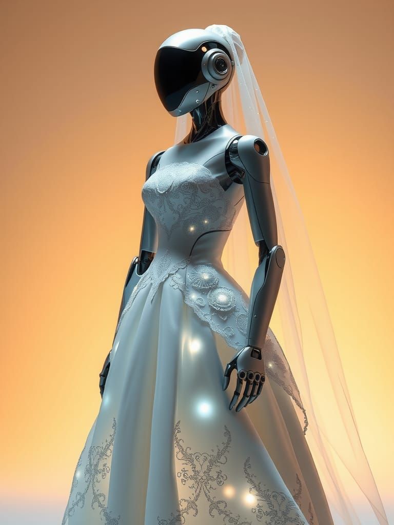 Futuristic Robot Bride in Avant-Garde Wedding Gown
