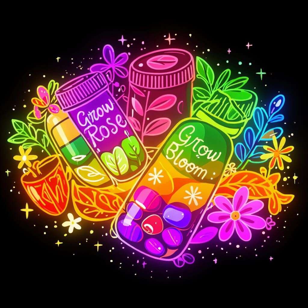 Playful Pill Bottle Surrounded by Animated Plant Illustratio...