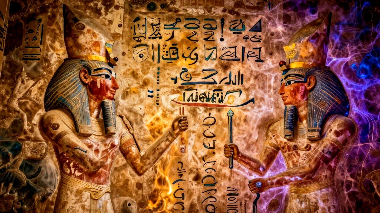 Ancient Egyptian Hieroglyphs in a Luminous, Primal Style