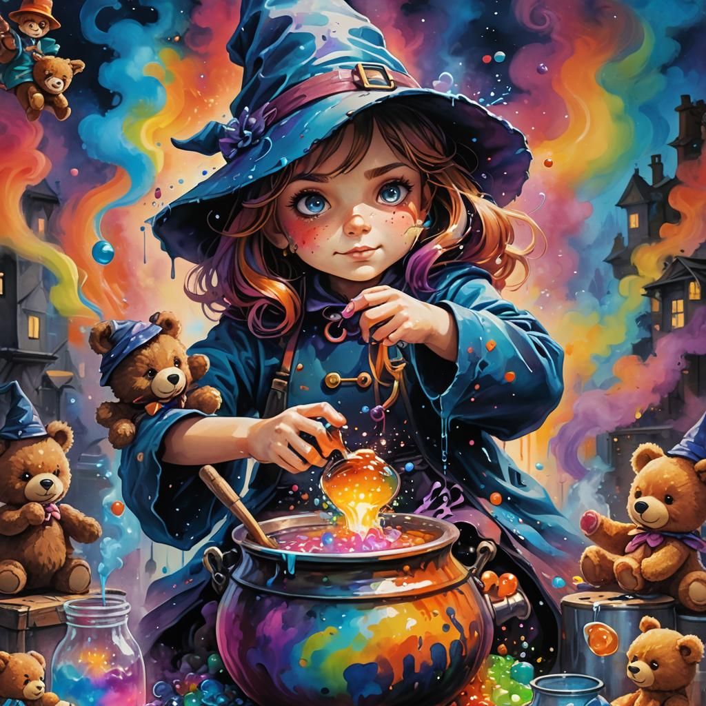 Little Witch Brews Teddy Bear Potion as Street Art