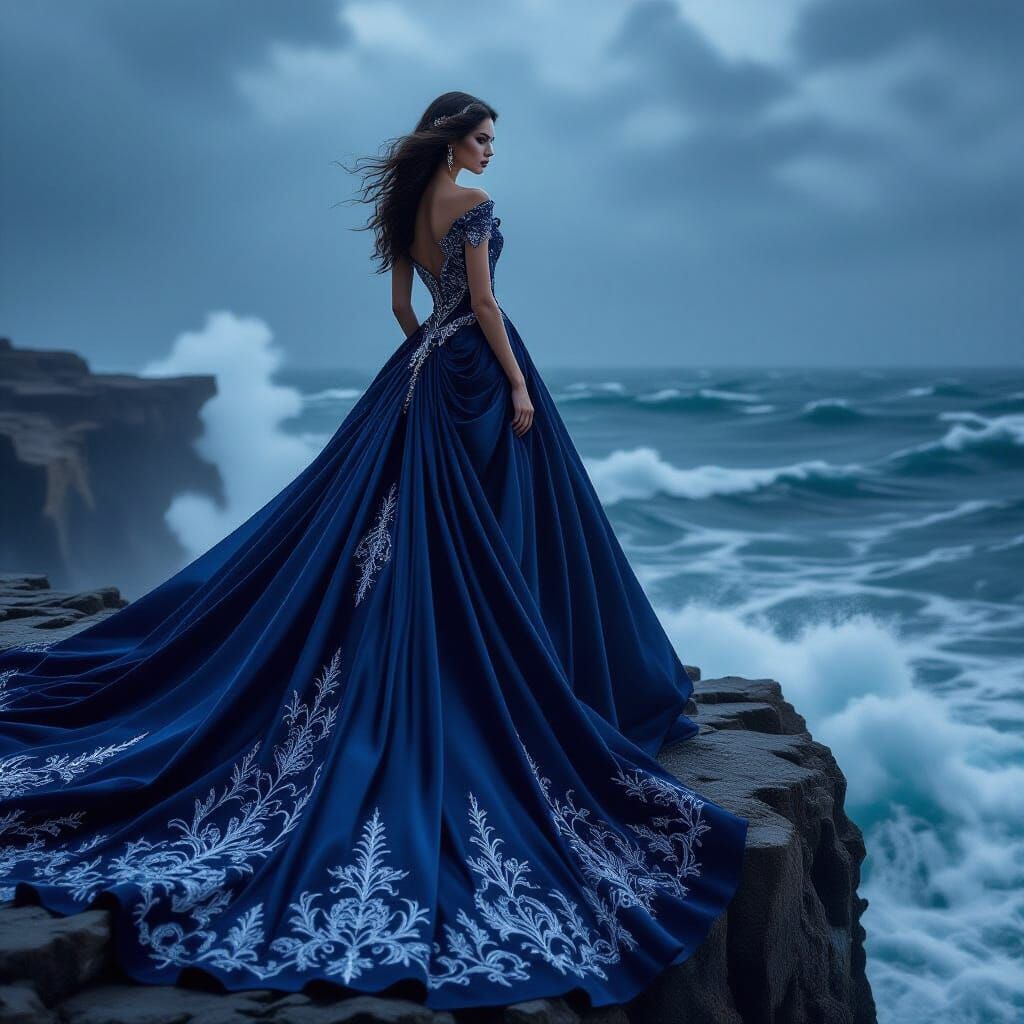 Gothic Goddess Overlooking Stormy Sea in 3D Render