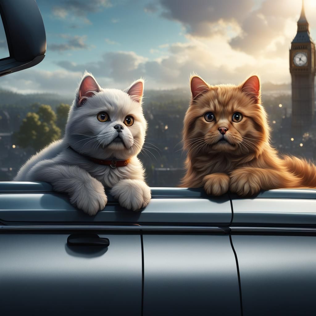 Cavapoo and British Shorthair Car Ride