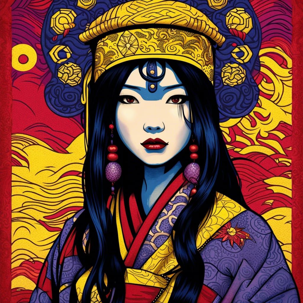 Japanese Ainu Girl in Fashion Pop Art Style